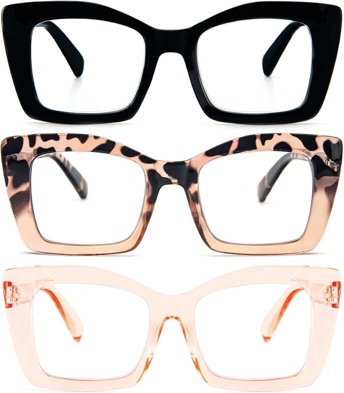 REAVEE Oversized Square Reading Glasses Oprah Style for Women, Blue Light Blocking Large Frame Computer Readers Spring Hinge