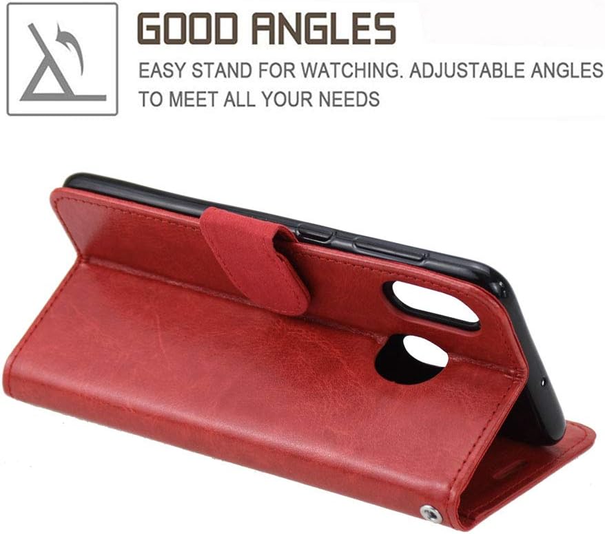 Galaxy A20/A30 Case, Premium PU Leather Wallet Flip Protective Phone Cover with Card Slots & Kickstand (Wine Red)