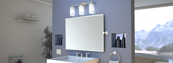 Gatco 1386SN Latitude II Minimalist Bathroom Counter Top Vanity, 3x Magnification Makeup Mirror, 12.5" Height, Satin Nickel
