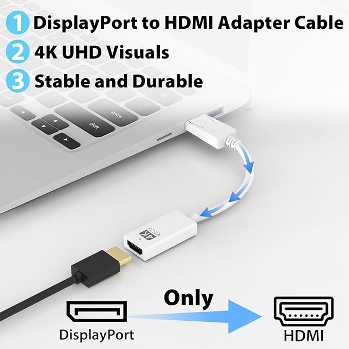 Cyberguys DisplayPort (DP) to HDMI Adapter Cable, 4K@30Hz DP Male to HDMI Female Converter, Gold-Plated Connector w/ Secure Latch, Compatible with Dell HP Lenovo ASUS, Computer to Monitor/TV/Projector