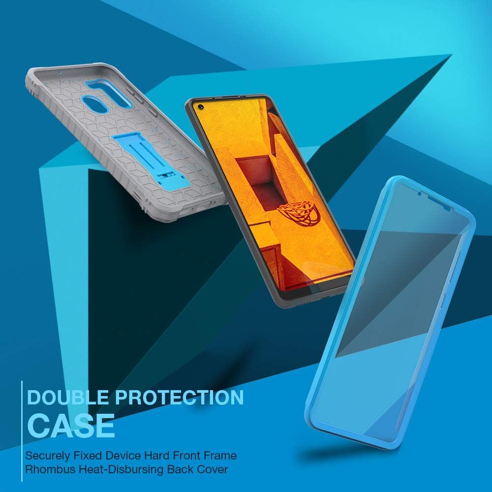 FITO Samsung Galaxy A21 Case, Dual Layer Shockproof Heavy Duty with Screen Protector, Blue