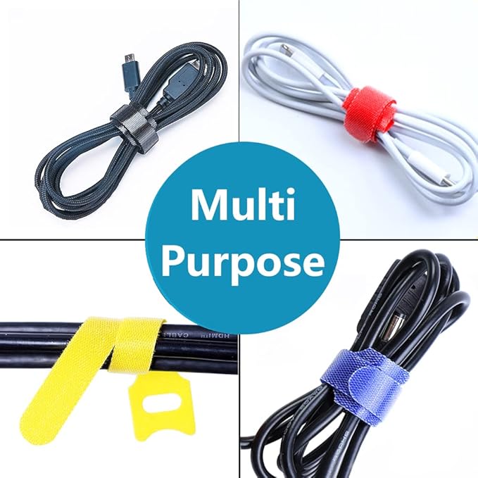 100 Pack 5 Color Reusable Cable Ties Multi Color Releasable Cable Straps Adjustable Hook and Loop Colorful Cable Wire Tidy for PC Cable Management