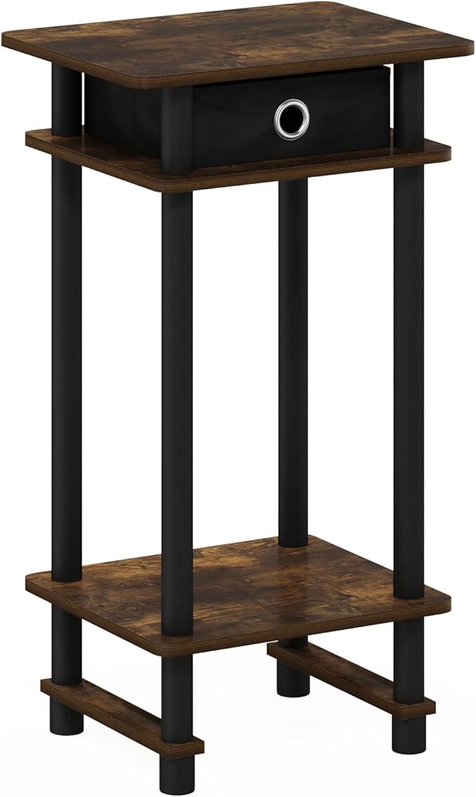 Furinno Turn-N-Tube Tall End Side Night Stand/Bedside Table with Bin Drawer, 1-Pack, Amber Pine/Black/Black