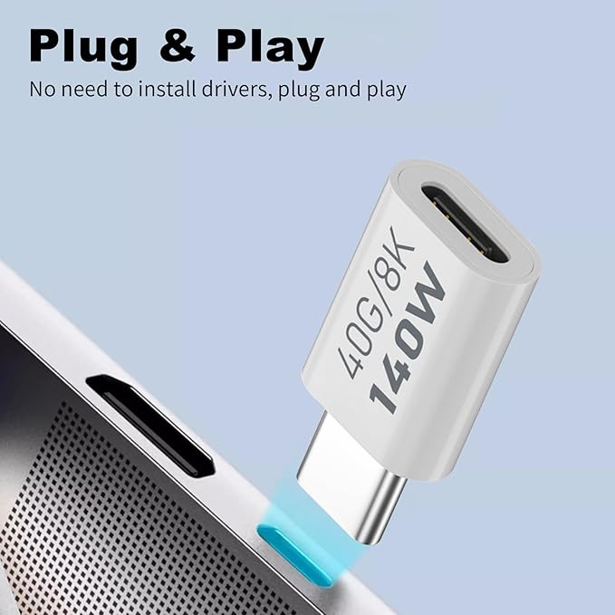 Poyiccot USB C Extension Adapter, 40Gbps Data, 140W Power, 8K Video, 90 Degree USB C Adapter Support for Thunderbolt Devices, Notebook, Tablet & Phone, in White, 5 Pack