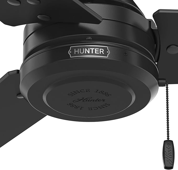 Hunter 52 inch Outdoor or Indoor Ceiling Fan No Light - Black Ceiling Fan without Light, For Patio, Porch, Garage, or Living Room, Standard Mount, 3 Blades, Pull Chain - Cassius 59264, Matte Black