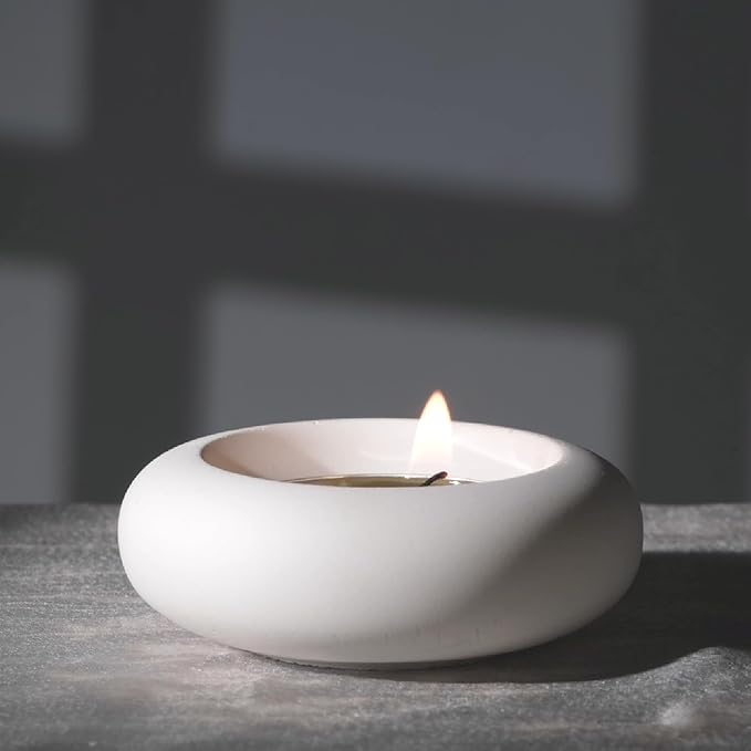Handmade Decorative Pebble Tealight Candle Holders Set of 8 - Handcrafted Home Decor Accent for Calming Earthy Aesthetic White Cement Diameter 2.6 inches