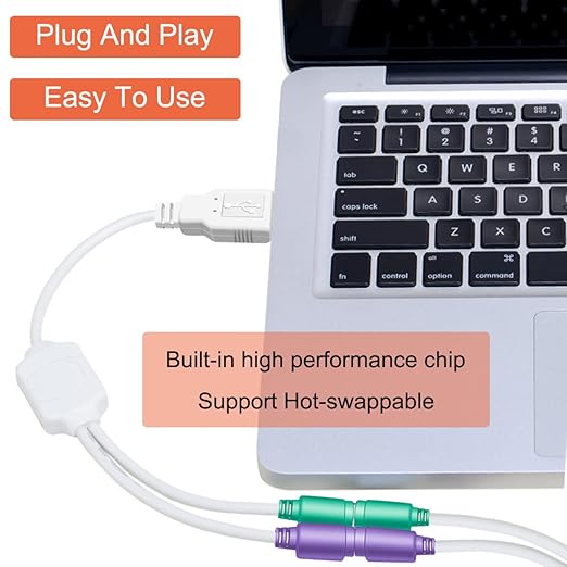 PS2 to USB A Adapter Cable for Keyboard and Mouse - PS/2 Male to USB A Male Plug, Replacement Cord, 2 PCS