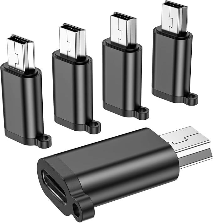 USB Mini Adapter,USB-C to Mini-USB Adapter, Type C Female to Mini USB 2.0 Male Converter Connector Support Charge & Data Sync for GPS Receiver/Digital Camera/Dash Cam/MP3 Player etc.(5 Pack)