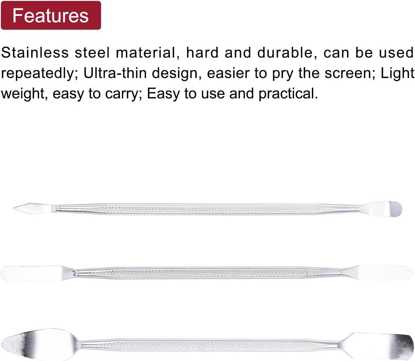 MECCANIXITY 3pcs Metal Spudger Kit Mini Crowbar Flat Head Stainless Steel Pry Bar Tools for Mobile Phone Repair