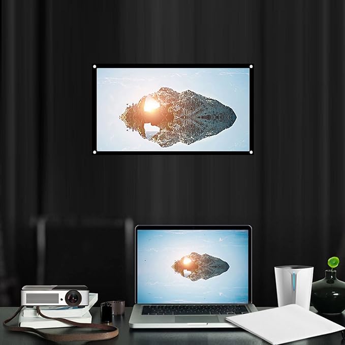 16:9 Projection Screen, Non Crease White Projector Screen, 16:9 Thicken Portable Non Crease Soft White Polyester Projector Curtain Projection Screen (60 Inch)