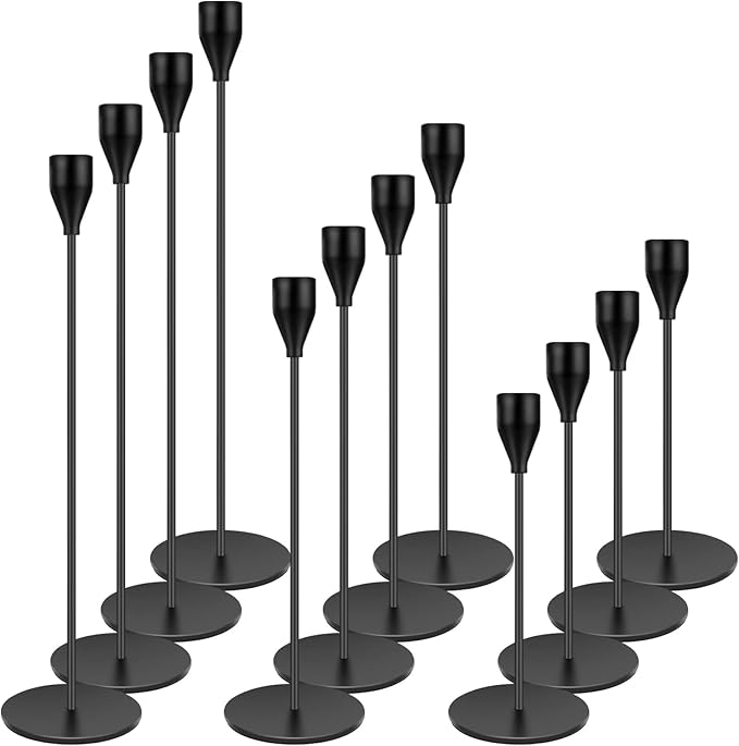 Black Candlestick Holder Set of 12 for Taper Candles, Decorative Candle Holders Bulk Candle Stick Holders Taper Candle Holders for Table Centerpiece Wedding Dinning Party Anniversary Home Decor