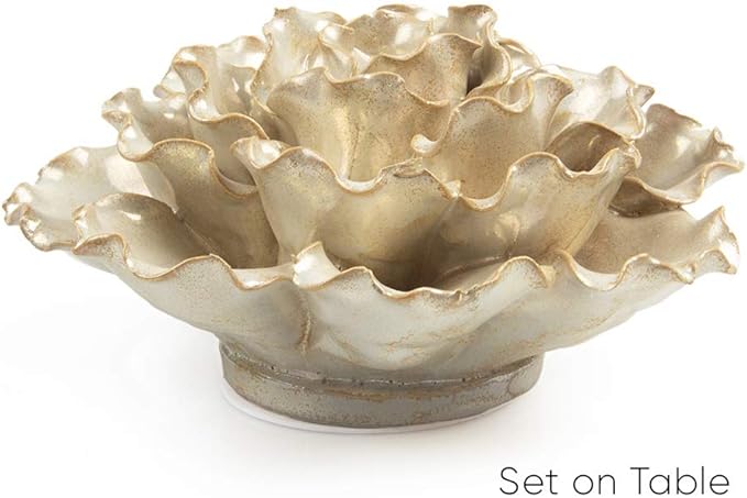 CHIVE ‘Coral’ Decorative Ceramic Flower — Beautiful & Unique Tablescape Piece — Large Opalescent Pearl White Flower
