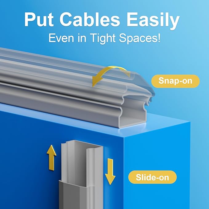 Yecaye TV Cord Hider, 42In Large Cable Hider Grey, Wire Covers for 4 Cords, Wire Hiders for TV on Wall, Cable Raceway Concealer, W1.18in H0.6in, Grey