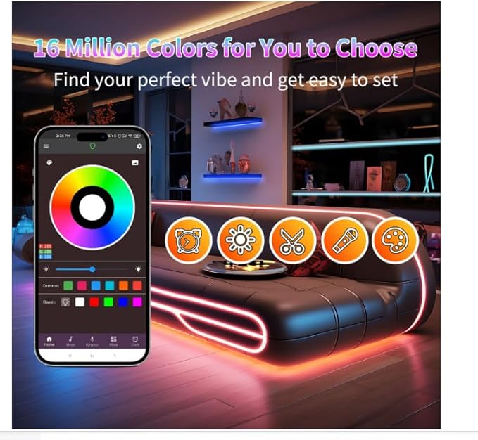 Led Lights for Bedroom 132ft (2 Rolls of 65.6ft), Color Changing RGB Led Strip Lights with 60 Keys Remote and App Control, Music Sync Led Lights for Room Kitchen Party Home Decor