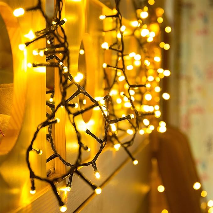 Quntis 82ft 1000 LED Cluster Christmas String Lights - Dark Green Wire Tree Lights - 8 Modes Outdoor Waterproof Plug-in for Holiday, Wedding, Party, Home Decor, Warm White