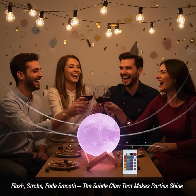 Mydethun 16-Color 3D Moon Lamp, 148 Lighting Modes, 5.9" Rechargeable Dimmable Night Light with Remote & Wooden Stand – Unique Gift for Women, Mom, Kids, Bedroom, Thanksgiving Table & Christmas Décor
