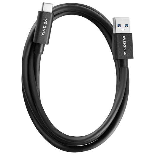 INSIGNIA USB Cables, 20Gbps High-Speed Charging & Data Sync, Braided Nylon, Compatible with MacBook, Laptop, iPhone, iPad, Android (3.3 ft (Black), USB to USB-C)