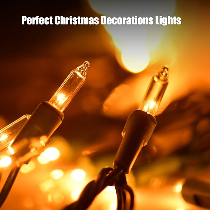 Christmas Lights Clear White 2 Pack Total 200 Count Incandescent Lights UL Certified Connectable Christmas Tree Lights with Green Wires for Indoor Outdoor Xmas, Wedding, Holiday, Home Decorations