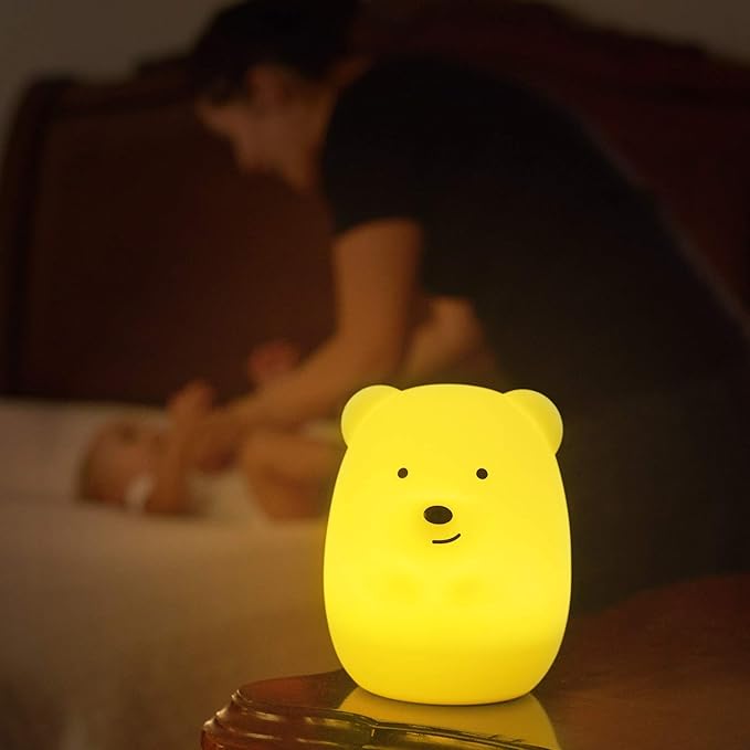 Large Bear Night Light for Kids, Silicone nightlights Bedside Table Lamps Baby Bedroom Lighting Nursery Children's Bed Lights - Eye Caring, Adjustable Brightness & Color, Time Setting - Large