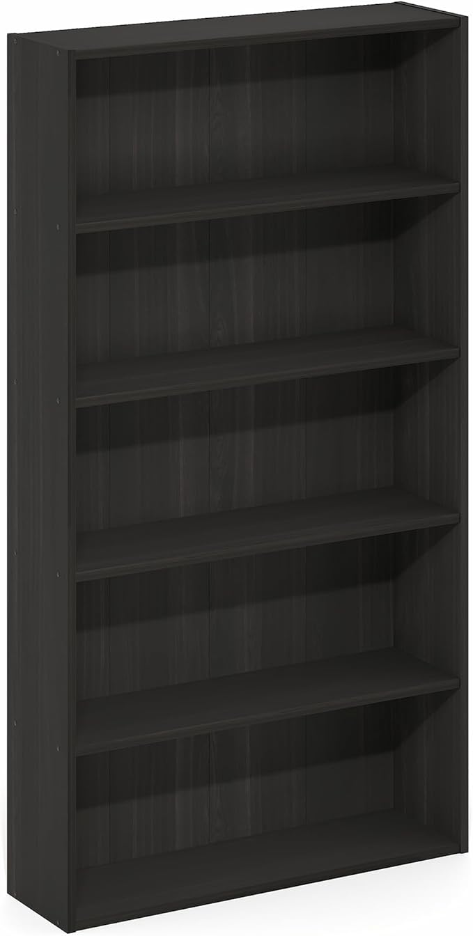 Furinno Basic Book Shelf, 5-Tier Bookshelf, Cube Storage Organizer Bookcase with Open Shelf, 7 x 24 x 44, for Living Room, Bedroom, Home Office, Espresso