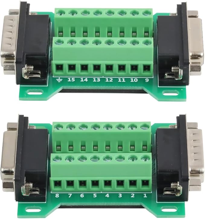 2PCS DB15 Male Female Connector in One Breakout Board, RS232 D-SUB Serial to 15-pin Port Adapter Module