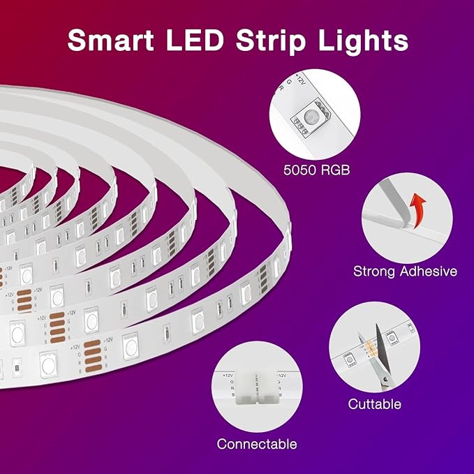 DAYBETTER Smart WiFi Led Lights, 50 FT RGB Led Strip Lights Compatible with Alexa and Google Assistant, App Voice Remote Control Music Sync Color ChangingLED Strip Lighting for Bedroom Room Decor