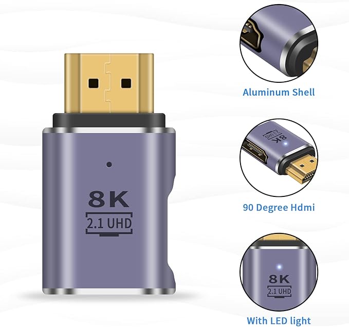 Poyiccot 8K HDMI Extension Adapter, 48Gbps HDMI Male to Female Extender Adapter 90 Degree UHD 2.1 Video and Audio Connector for HDTV, Switch, Xbox One, PS5, Laptop, 2-Pack