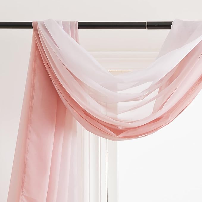 NICETOWN Romantic Wedding Ceremony Arch Decor Scarfs, Pink Ombre Sheer Scarf Curtains Window Valances for Girls Room/Bed Canopy/Birthday Party, 2 Pieces, W60 x L216