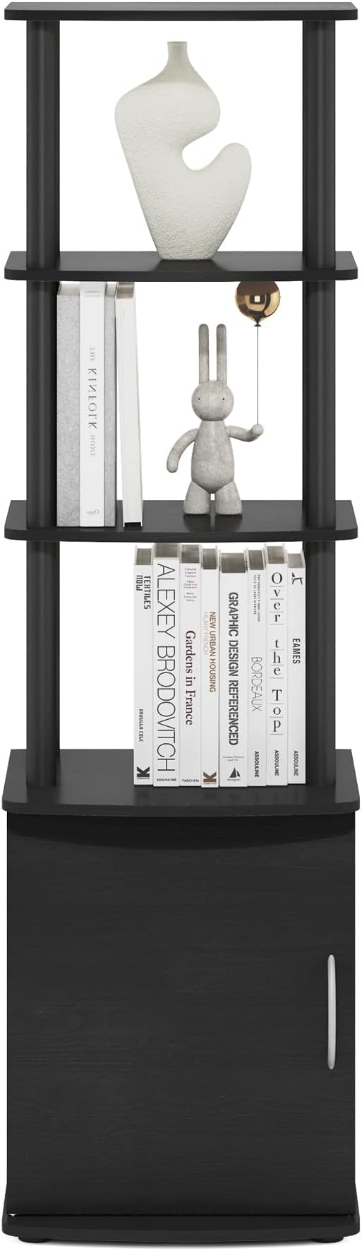 Furinno Turn-N-Tube Tall TV Entertainment Side Table Display Rack with Storage Cabinet, 3-Tier, Blackwood/Black