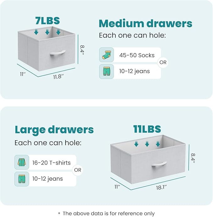 OLIXIS 7 Drawers Dresser for Bedroom, Fabric Storage Tower for Living Room, Entryway - Sturdy Steel Frame, Wooden Top and Easy Pull Fabric Bins, Closet Chests Organizer for Clothes,Light Gray