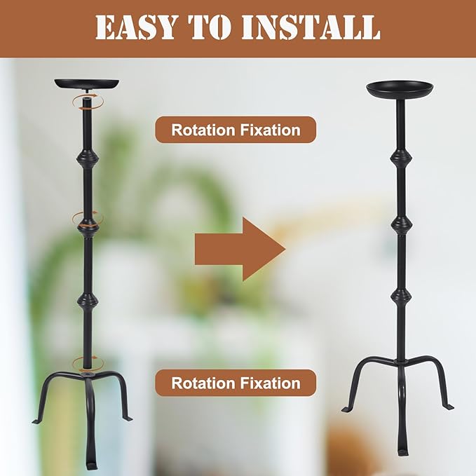 Mumufy 1 Pcs Metal Candlestick Floor Pillar Candleholder Elegant Tall Candleholder Metal Candelabra Candlesticks Holder for Formal Events Wedding Church Holiday Decor (32 Inch,Black)