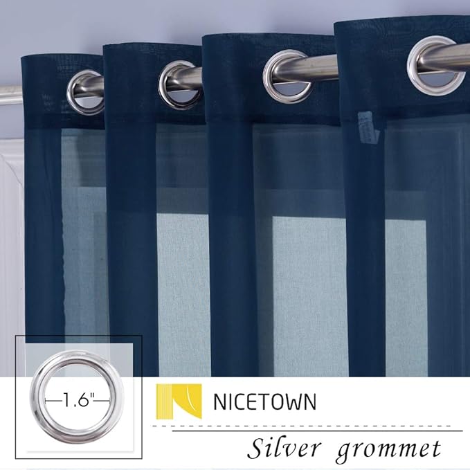 NICETOWN Chiffon Sheer Curtain Panels 96 inches Long, Soft Grommet Top Chiffon Sheer Window Treatment Curtains for Living Room (W55, Navy Blue, 2 Pieces)