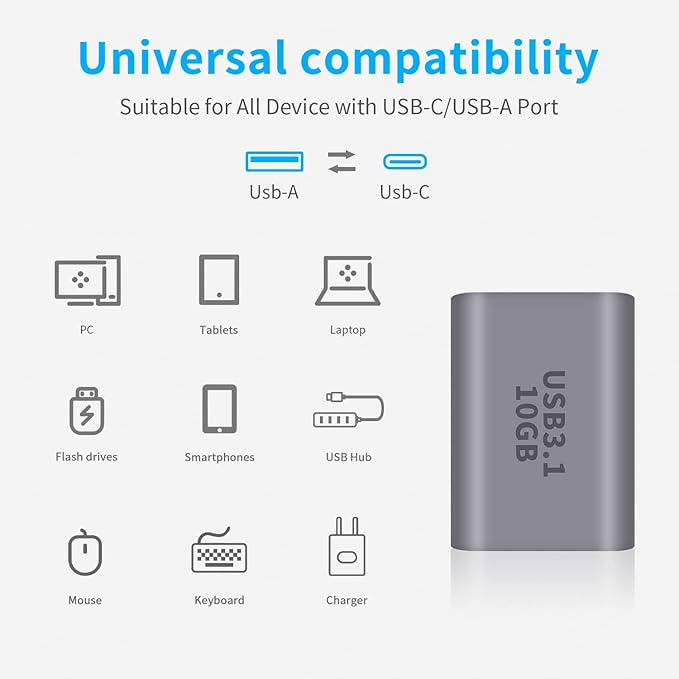 Poyiccot 10Gbps USB C Female to USB Female Adapter, 2-Pack Bi-Directional USB 3.1 Gen2 Type-C to Type-A Converter OTG Adapter Compatible with iPhone, MacBook Pro, Laptop