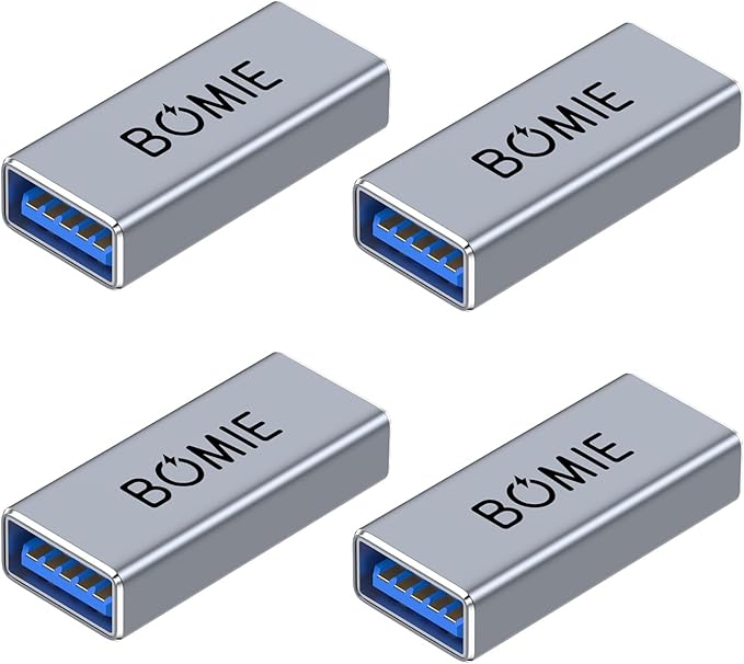 BOMIE USB Female to Female Adapter 4 Pack, USB 3.0 Type-A Female to Female Extension Adapter Connector, 5Gbps Data Transfer and Charging for Connecting Extension Two USB-A Male Ends Cable Gray