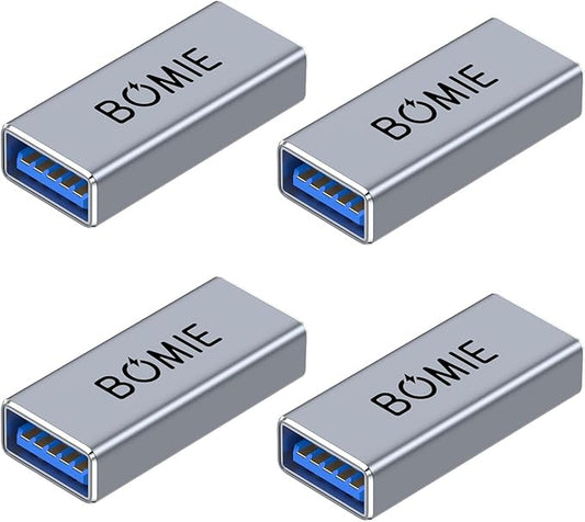 BOMIE USB Female to Female Adapter 4 Pack, USB 3.0 Type-A Female to Female Extension Adapter Connector, 5Gbps Data Transfer and Charging for Connecting Extension Two USB-A Male Ends Cable Gray