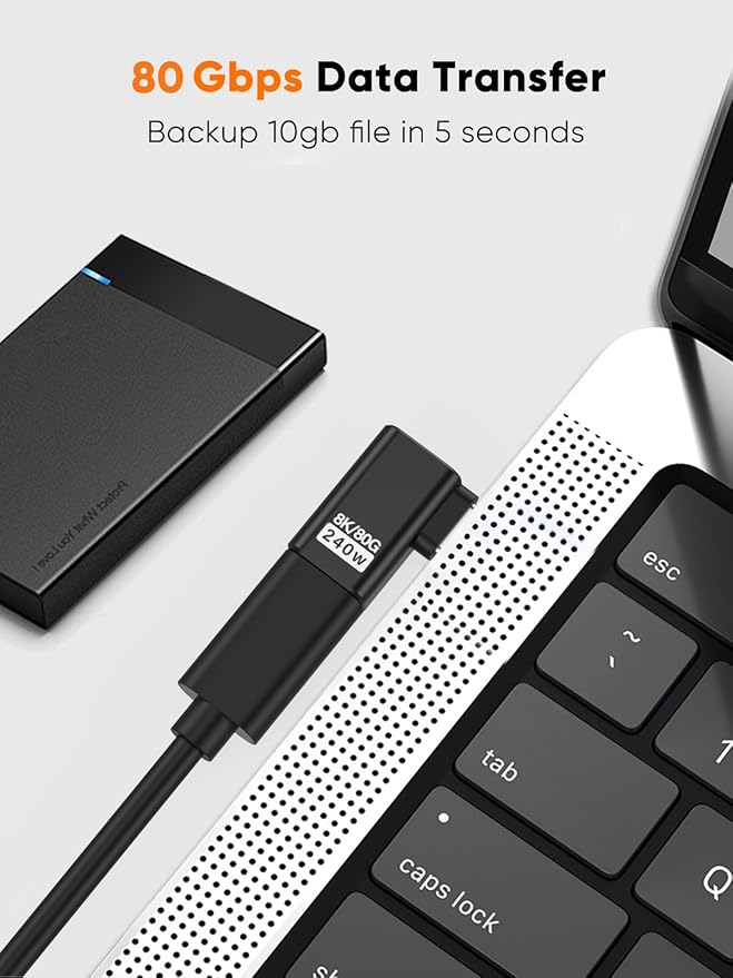 CableCreation Right Angle USB C Adapter 2 Pack, USB C Male to Female 90 Degree Adapter 80Gbps 240W Compatible with Thunderbolt 4, USB 4, Notebook, PC, Tablet, Phone and More, Right Angle