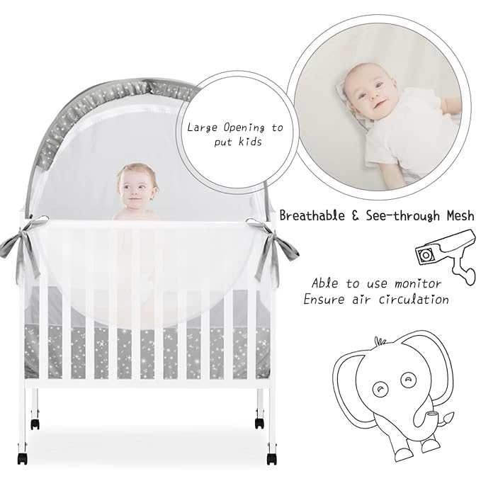 Pack and Play Tent, Crib Tent to Stop Baby from Climbing Out, Baby Safety Tent Cover for Pack N Play, Mini Cribs & Playpen, Pop Up Crib Net Against Falls (39.6" L x 27.6" W x 49.2" H)