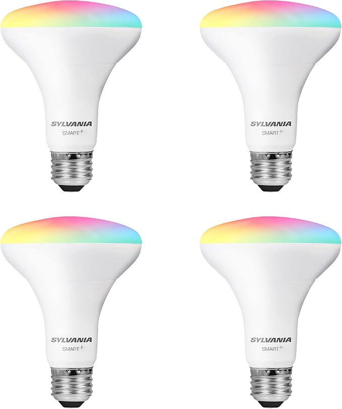 SYLVANIA Wifi LED Smart Light Bulb, 65W Equivalent Full Color and Tunable White BR30, Dimmable, Compatible with Alexa and Google Home Only - 4 Count (Pack of 1) (75688)