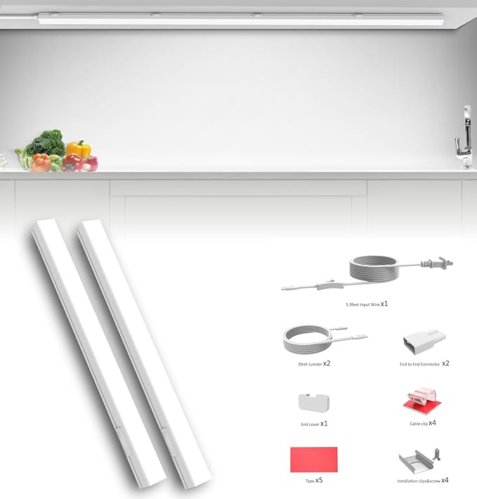 Under Cabinet Lighting Plug in, 12 Inch 2 Pcs, Linkable AC120V 3CCT 3000K/4000K/5000K Ultra Slim, LED Under Cabinet Lights for Counter Light, Kitchen, Shelf, Sink, Workshop, Desk, White