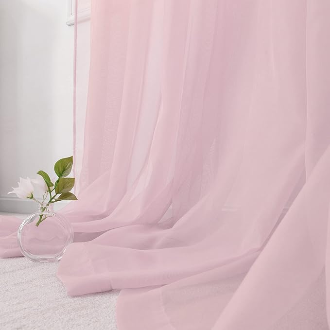HUTO Light Pale Baby Pink Sheer Curtains 63 Inch Length for Girls Bedroom Rod Pocket Window Transparent Voile Drapes Curtains for Kids Room Living Room 2 Panels 52x63 Inches Long