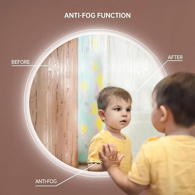 Wall-Mounted LED Round Bathroom Mirror, Makeup Mirror (24 inches x 24 inches,) 3 Color Stepless Dimmable Memory Bathroom Vanity Mirror with Lights CRI90+ 3000-6400K Smart Mirror with Touch