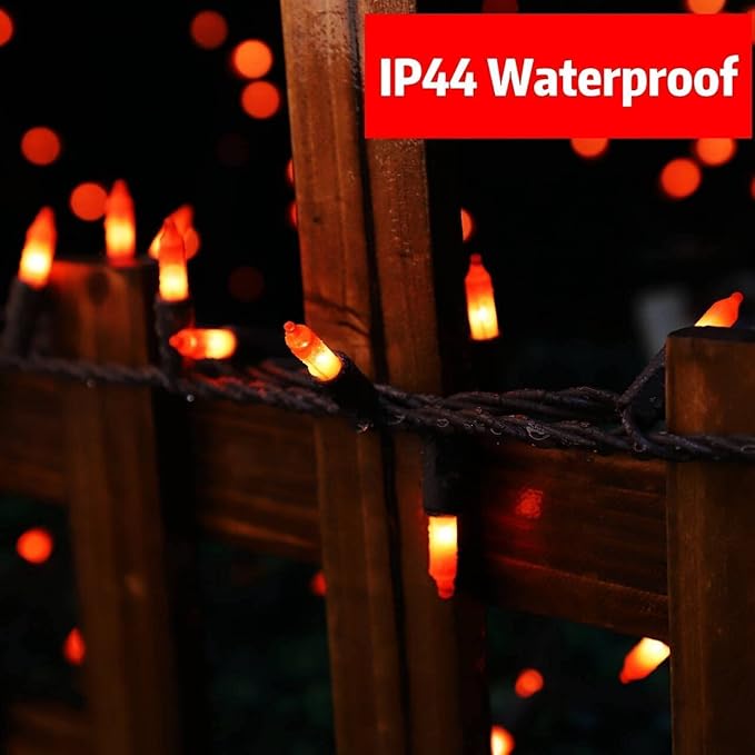LAMPHOME 31.9FT 150-Count Halloween Decoration Lights with Brown Wire, String Lights for Holiday Decorations, Halloween Tree Lights, Holiday Party, Home, Indoor & Outdoor Use (Brown Wire Orange)