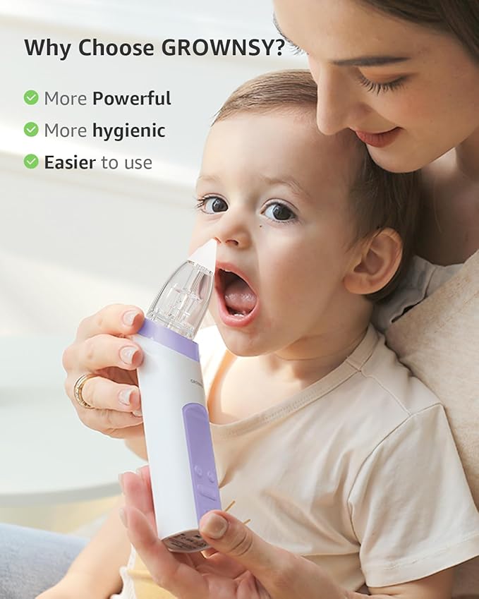 GROWNSY Nasal Aspirator for Baby with 2 Larger Suction Chambers and 6 Food-Grade Soft Silicone Tips, Purple