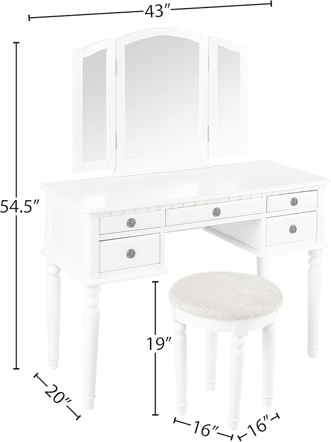 Bobkona St. Croix Collection Vanity Set with Stool, F4074, White