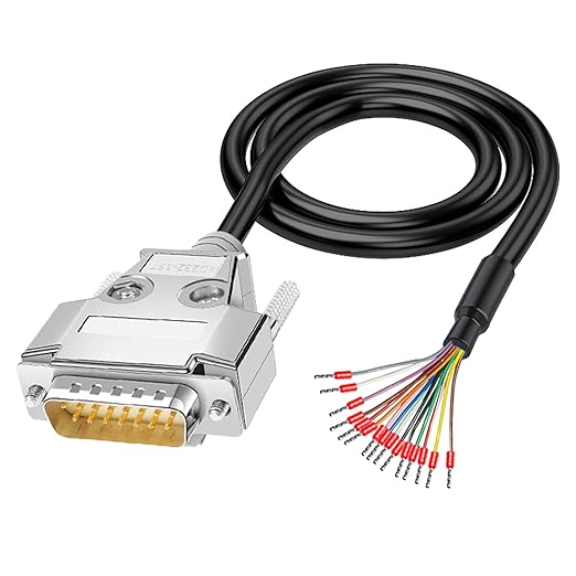DB15 Solderless Breakout Connector with 5Ft 24AWG Replacement Cable, Metal Shell RS232 D-SUB Serial to 15-Pin Port Terminal Male Adapter Connector Breakout Board