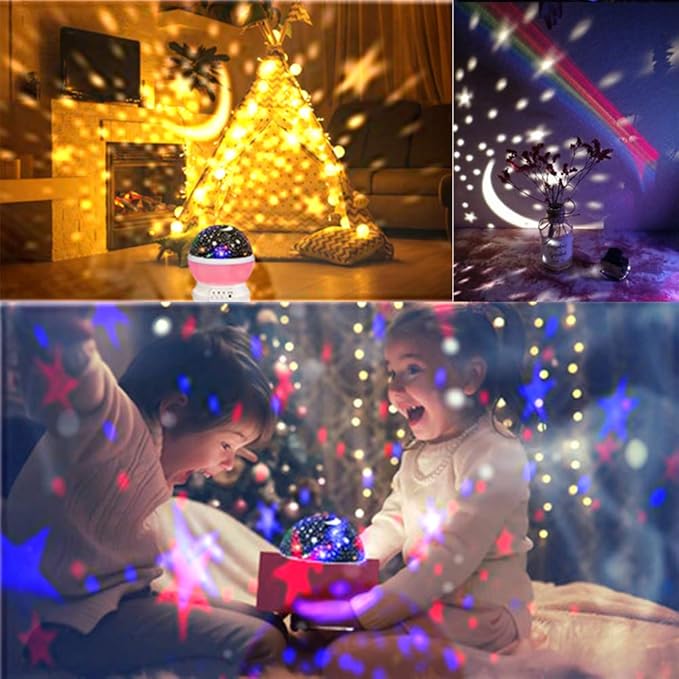 Borelor Star Night Light for Kids, 12 Color Changing Lights Modes with USB Cable, 360°Rotating Moon Star Projector Desk Lamp for Bedroom Party Decor & Girls Birthday Gift