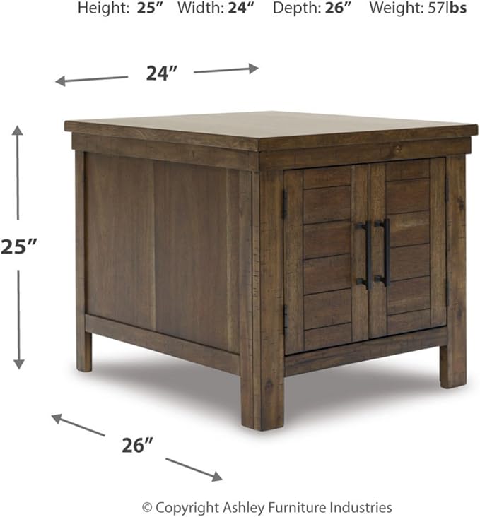 Signature Design by Ashley Moriville Rustic Farmhouse End Table with Dual Cabinet Doors, Brown