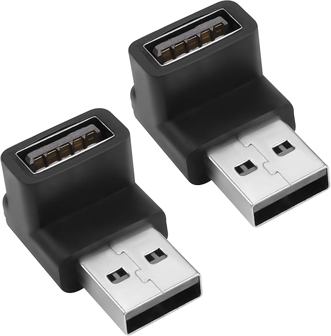 QIANRENON USB 3.1 90°Angle Adapter 10Gbps USB 3.1 Male to Female L-Angle Connector USB A 3.1 Right Angle Coupler, Support 3A Charging OTG Data Transfer, 2Pcs (Positive Bend/Female end Down)