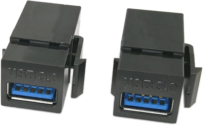 USB 3.0 Keystone Jack Inserts, zdyCGTime (2-Pack) USB 3.0 Adapters Female to Female Connector for Wall Plate Outlet Panel(Black USB 3.0 A)