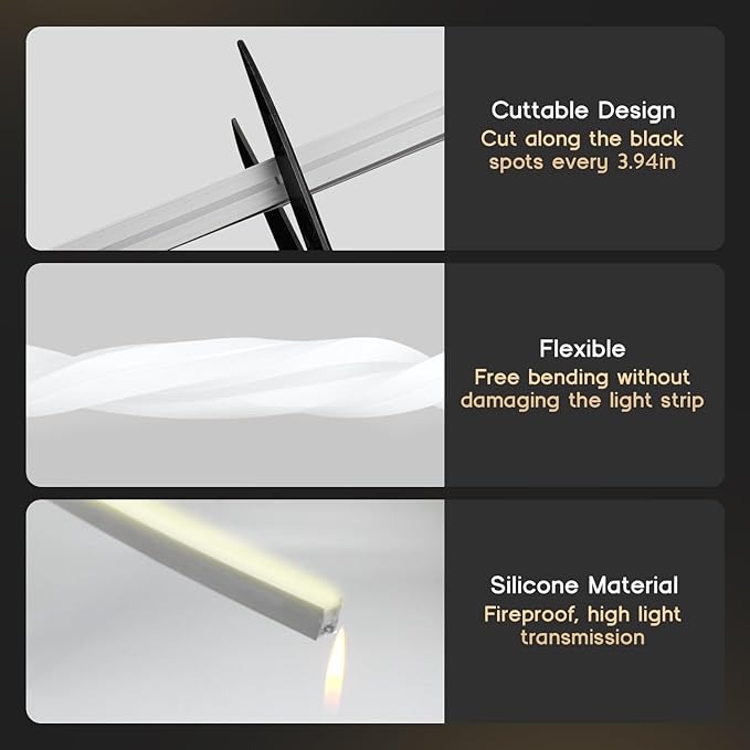 LED Strip Lights Daylight White 6000K,98.4ft 110-120V Neon Rope Lights,Flexible Silicone Outdoor Waterproof Neon Strip Lights for Bedroom,Mirror,Kitchen Cabinet, Living Room,Halloween Decor